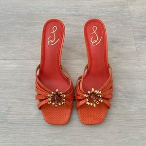 Sam Edelman Posey Orange Heels with Gold Embellishment